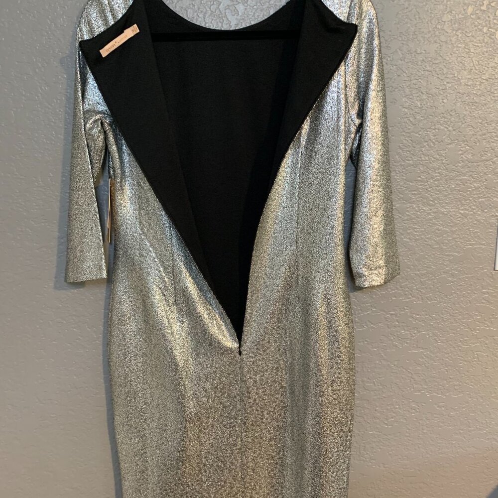 NEW Gibson Latimer  Metallic Silver Dress Crackled Cobweb Pattern Cocktail Party - Picture 7 of 11